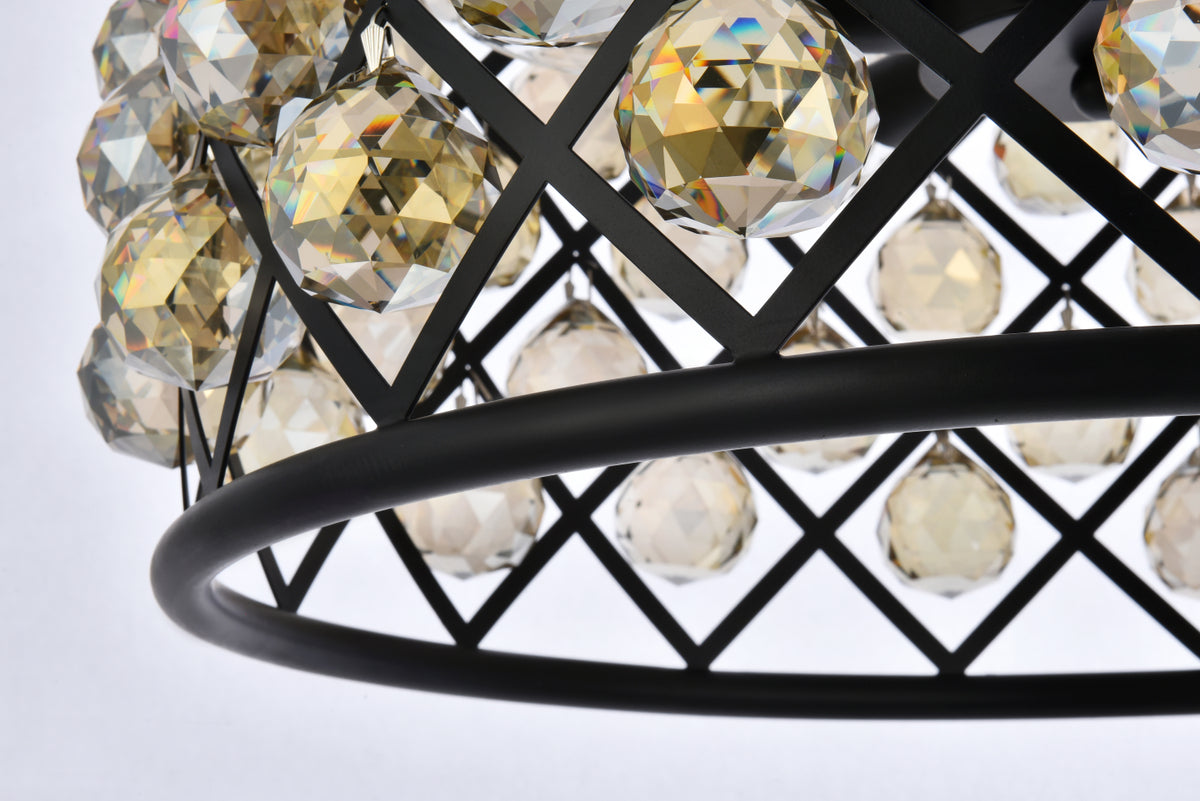 Madison 6 light Matte Black Pendant Golden Teak (Smoky) Royal Cut Crystal