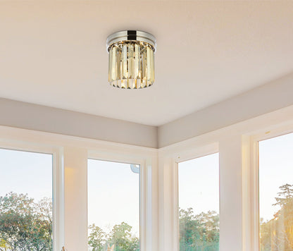 Sydney 3 light polished nickel Flush Mount Golden Teak (Smoky) Royal Cut Crystal