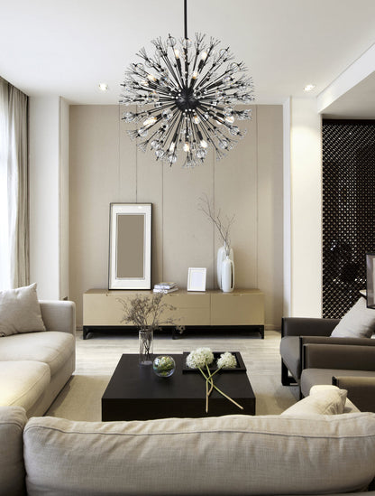 Vera 32 inch crystal starburst round pendant in black