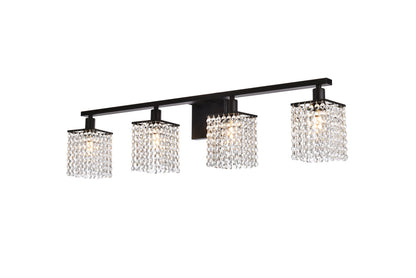 Phineas 4 lights bath sconce in black with clear crystals