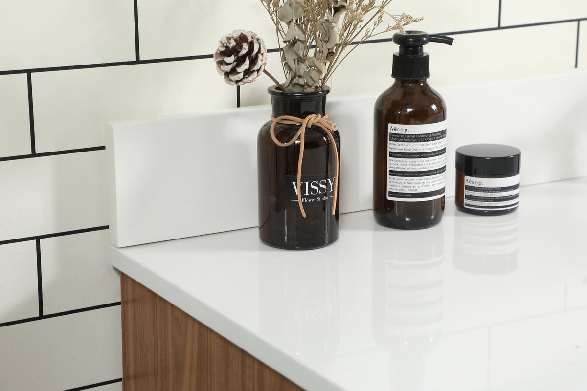 48 inch Single bathroom vanity in walnut brown with backsplash