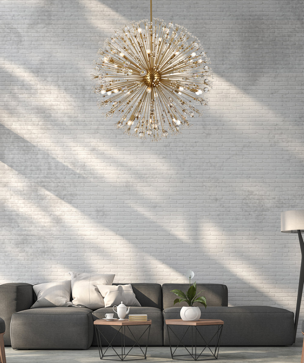 Vera 50 inch crystal starburst round pendant in gold