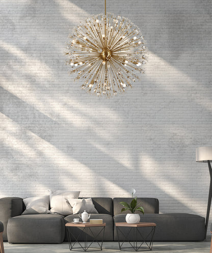 Vera 50 inch crystal starburst round pendant in gold