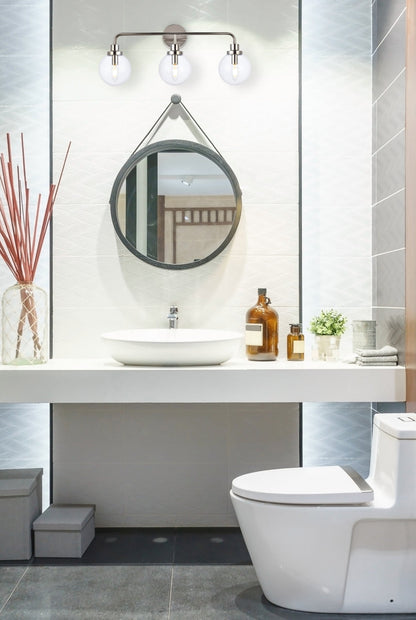 Hanson 3 lights bath sconce in polished nickel with clear shade