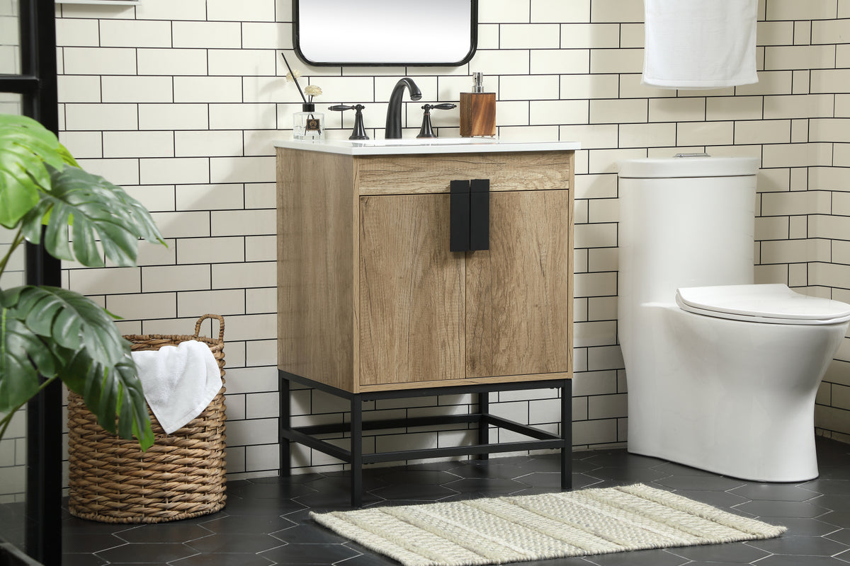 24 inch Single bathroom vanity in natural oak