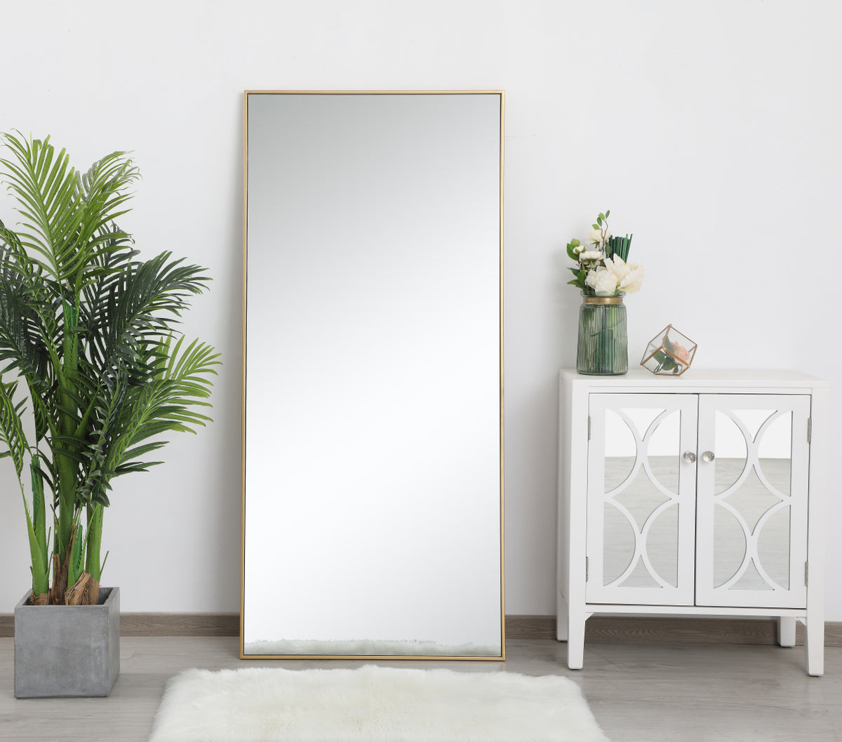 Metal frame rectangle mirror 30 inch in Brass