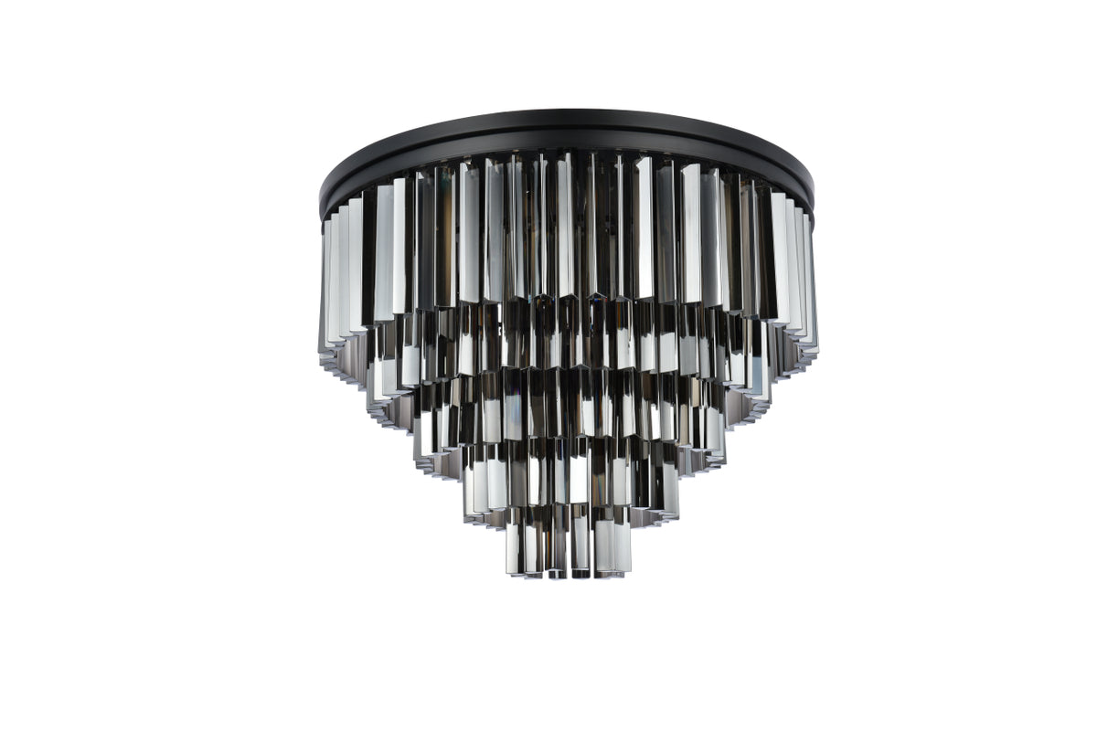 Sydney 17 light Matte Black Flush Mount Silver Shade (Grey) Royal Cut Crystal