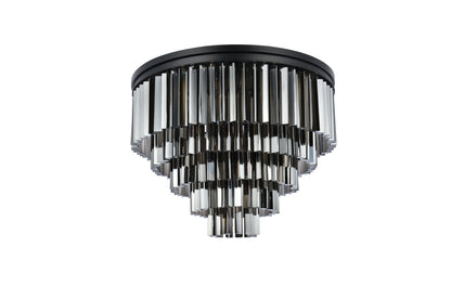 Sydney 17 light Matte Black Flush Mount Silver Shade (Grey) Royal Cut Crystal