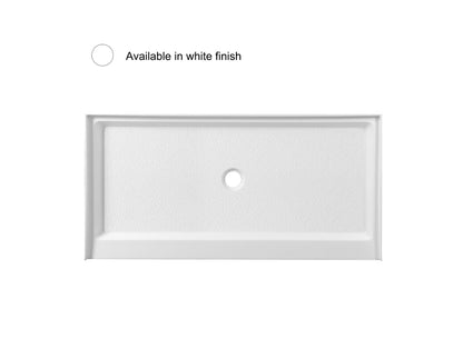 60x30 inch Single threshold shower tray center drain in glossy white
