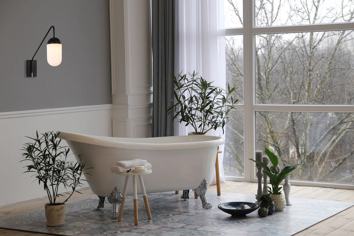 Kace 1 light Black and frosted white glass wall sconce