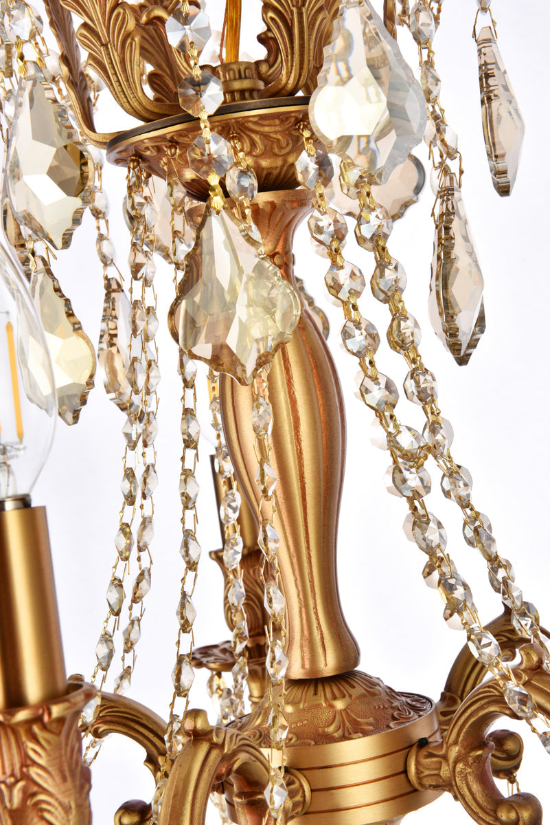 Rosalia 5 light French Gold Pendant Golden Teak (Smoky) Royal Cut Crystal