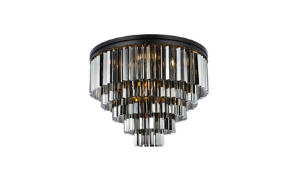 Sydney 17 light Matte Black Flush Mount Silver Shade (Grey) Royal Cut Crystal