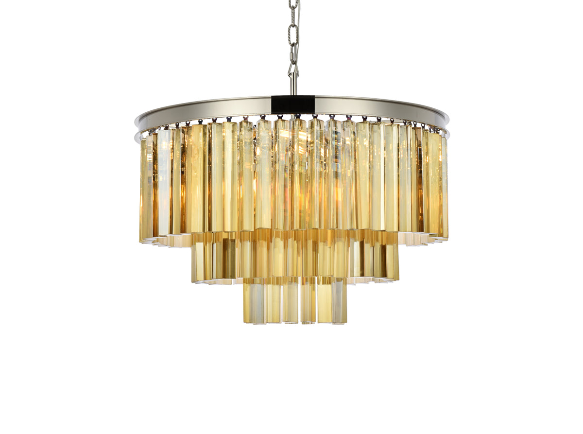 Sydney 9 light polished nickel Chandelier Golden Teak (Smoky) Royal Cut Crystal