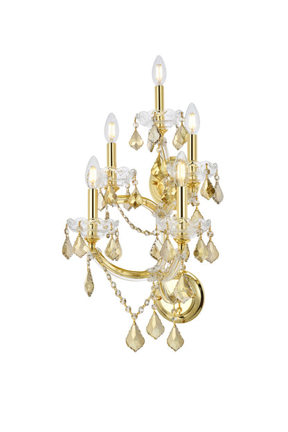 Maria Theresa 5 light Gold Wall Sconce Golden Teak (Smoky) Royal Cut Crystal