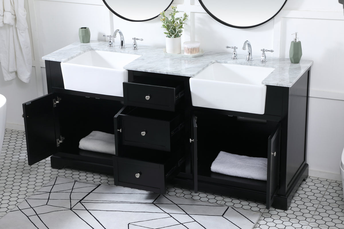 72 inch double bathroom vanity in black