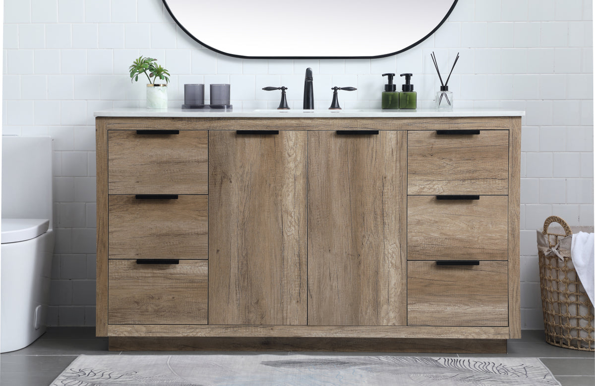 60 Inch SIngle Bathroom Vanity In Natural Oak