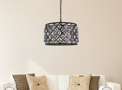 Madison 6 light Matte Black Pendant Silver Shade (Grey) Royal Cut Crystal