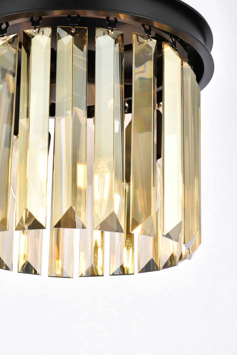 Sydney 3 light Matte Black Pendant Golden Teak (Smoky) Royal Cut Crystal