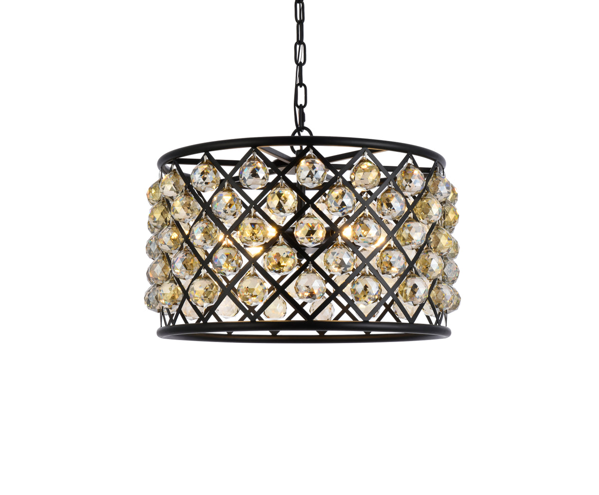Madison 6 light Matte Black Pendant Golden Teak (Smoky) Royal Cut Crystal