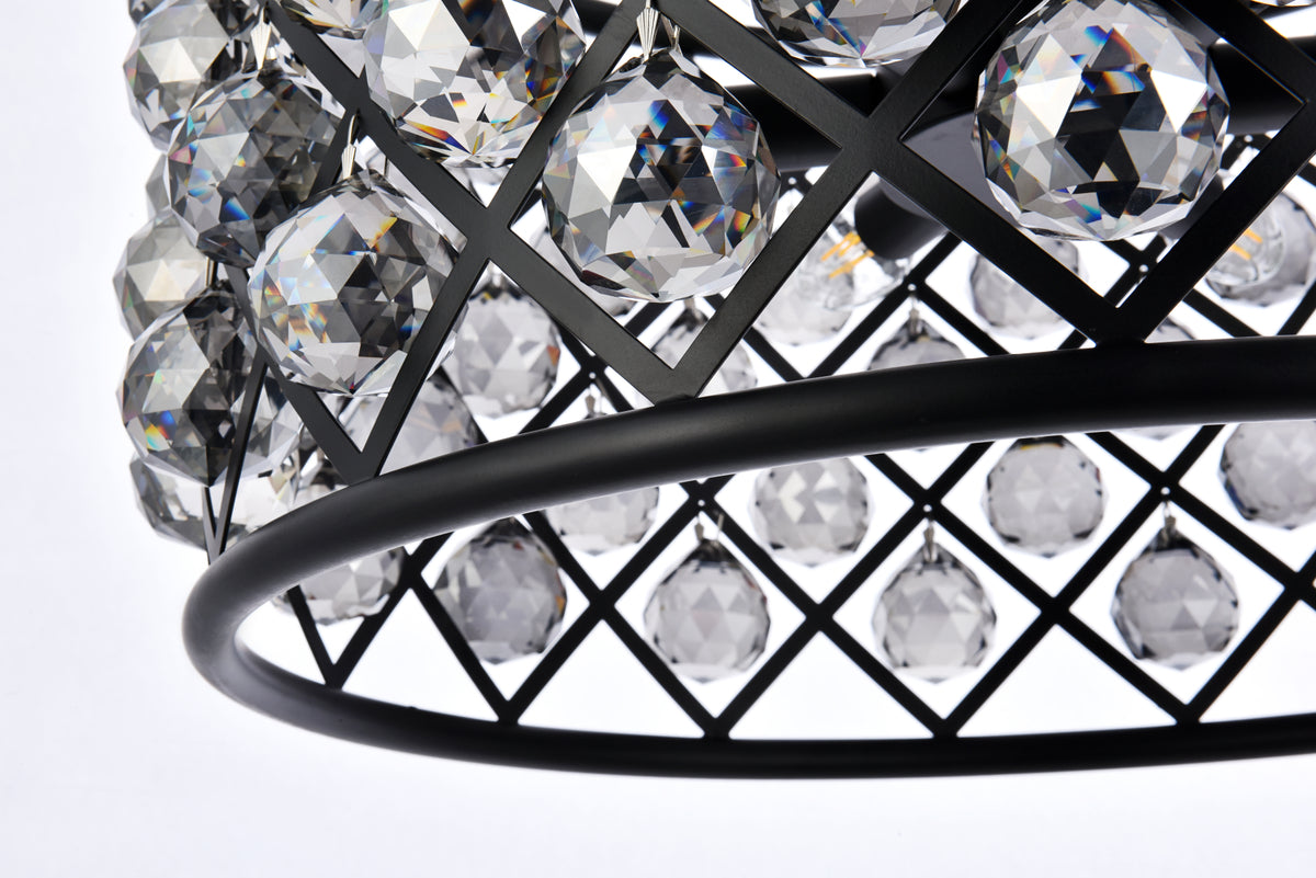 Madison 6 light Matte Black Pendant Silver Shade (Grey) Royal Cut Crystal