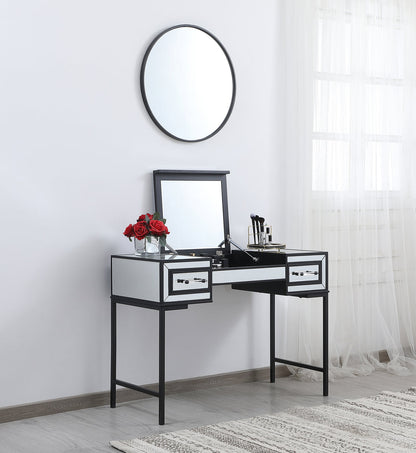 42 inch mirrored flip top vanity table in black