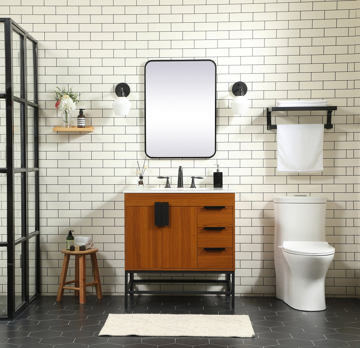 32 inch Single bathroom vanity in teak