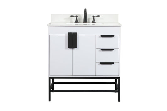 32 inch Single bathroom vanity in white with backsplash