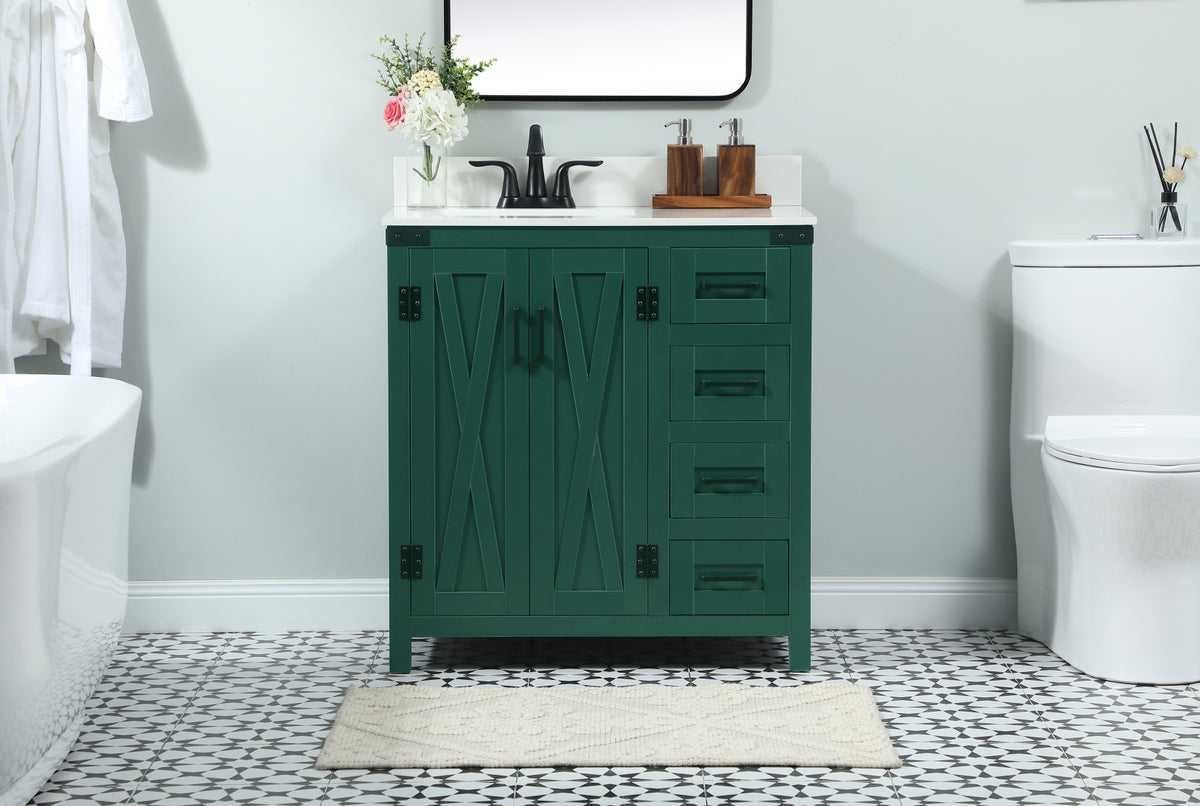 32 inch Single bathroom vanity in green with backsplash
