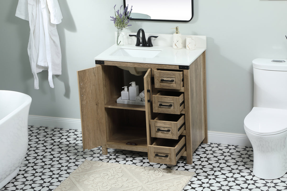 32 inch Single bathroom vanity in natural oak with backsplash