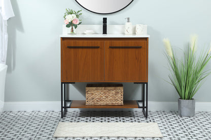 36 inch Single bathroom vanity in teak with backsplash