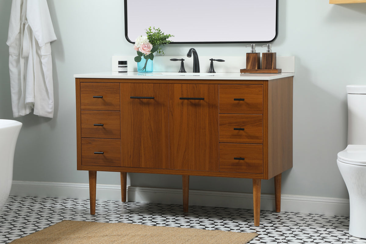 48 inch Single bathroom vanity in teak with backsplash
