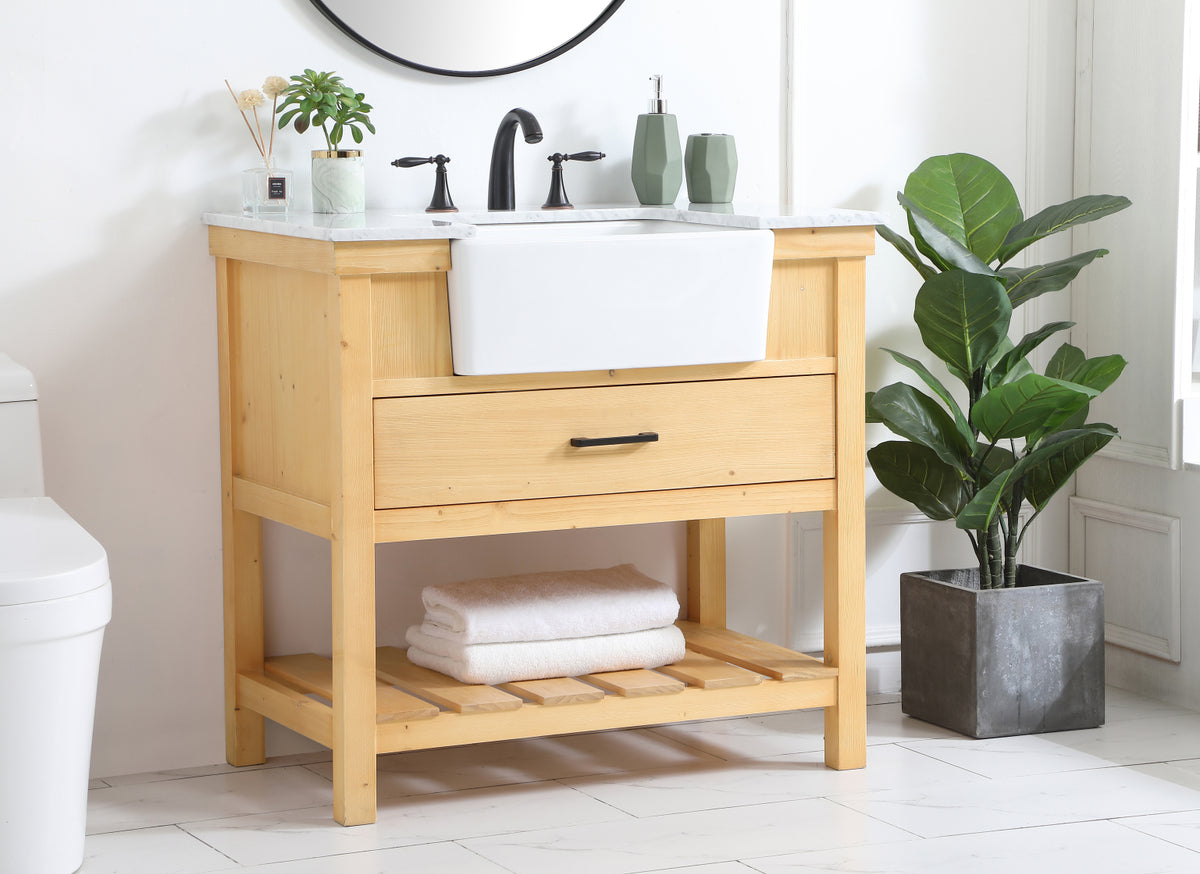 36 inch Single bathroom vanity in natural wood