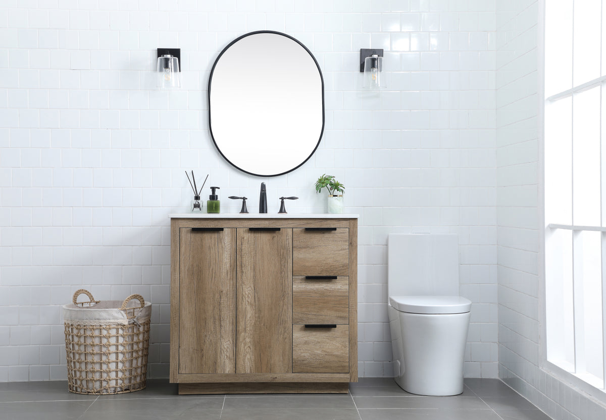 36 Inch SIngle Bathroom Vanity In Natural Oak