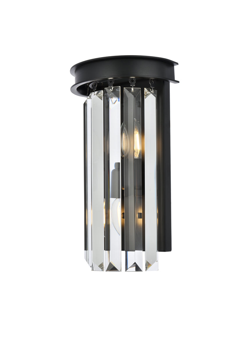 Sydney 2 light Matte Black Wall Sconce Clear Royal Cut Crystal