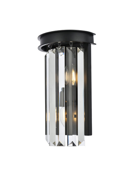 Sydney 2 light Matte Black Wall Sconce Clear Royal Cut Crystal