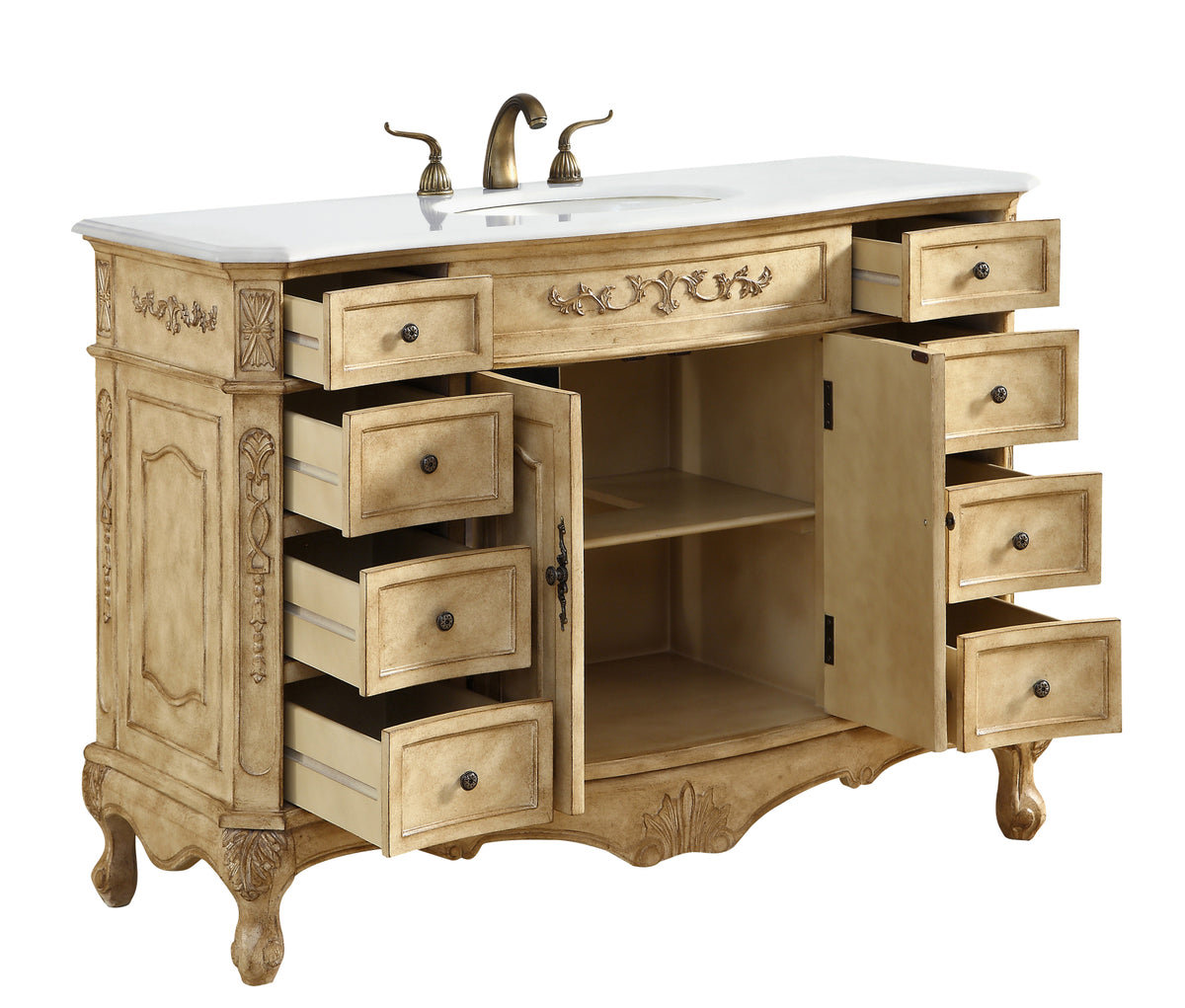 48 inch Single Bathroom vanity in Antique Beige with ivory white engineered marble