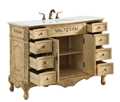 48 inch Single Bathroom vanity in Antique Beige with ivory white engineered marble