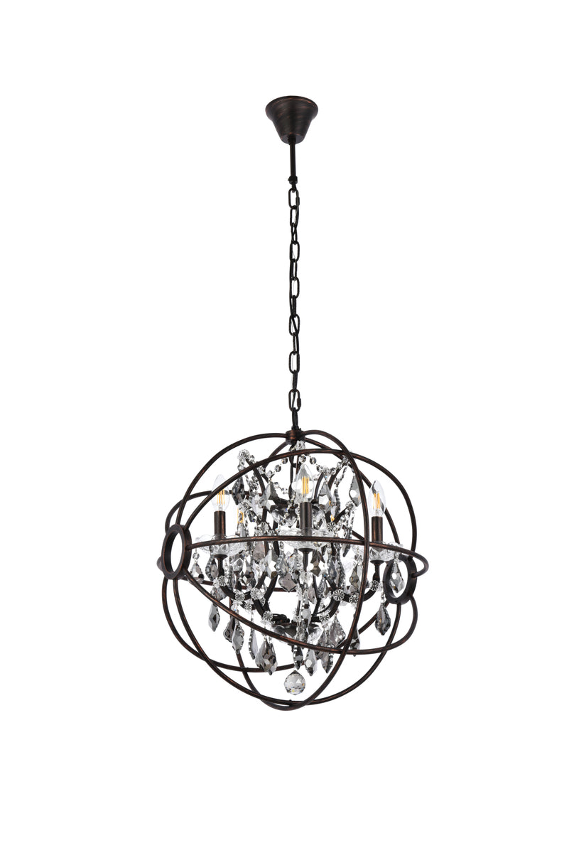 Geneva 5 light dark bronze Pendant Silver Shade (Grey) Royal Cut crystal