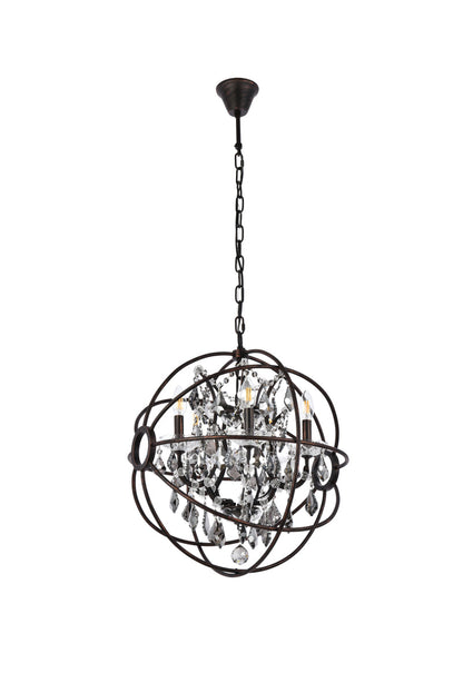 Geneva 5 light dark bronze Pendant Silver Shade (Grey) Royal Cut crystal