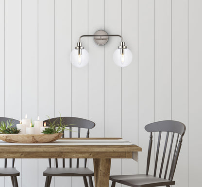 Hanson 2 lights bath sconce in polished nickel with clear shade