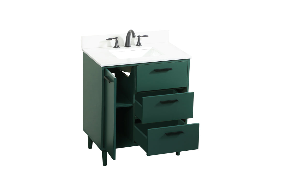 30 inch bathroom vanity in Green with backsplash