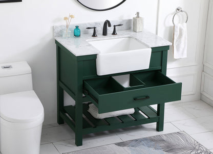 36 inch Single bathroom vanity in green with backsplash