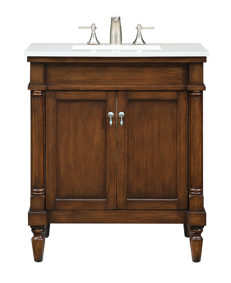 30 inch Single Bathroom vanity in Walnut with ivory white engineered marble