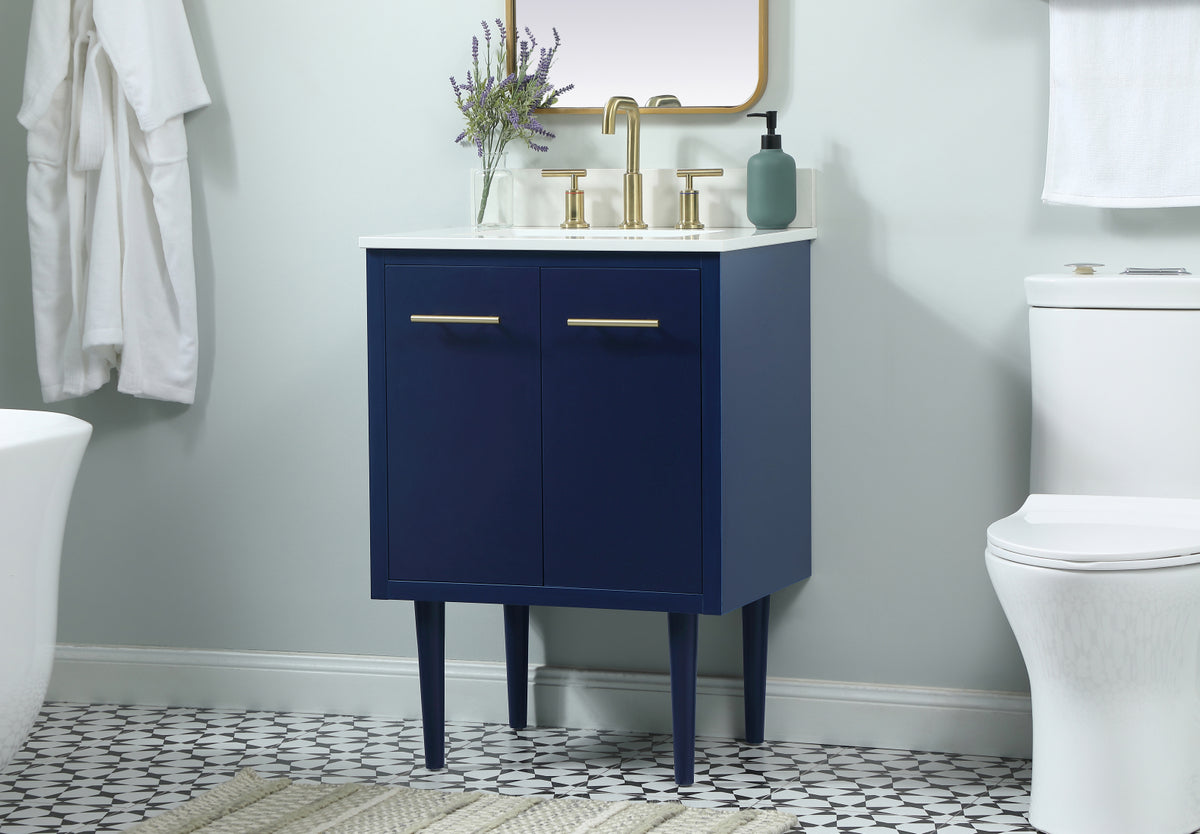 24 inch Single bathroom vanity in blue with backsplash