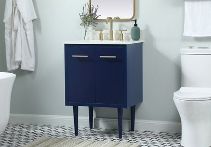 24 inch Single bathroom vanity in blue with backsplash
