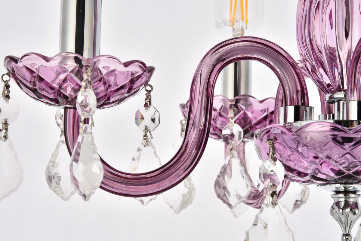 Rococo 4 light Purple Pendant Clear Royal Cut Crystal
