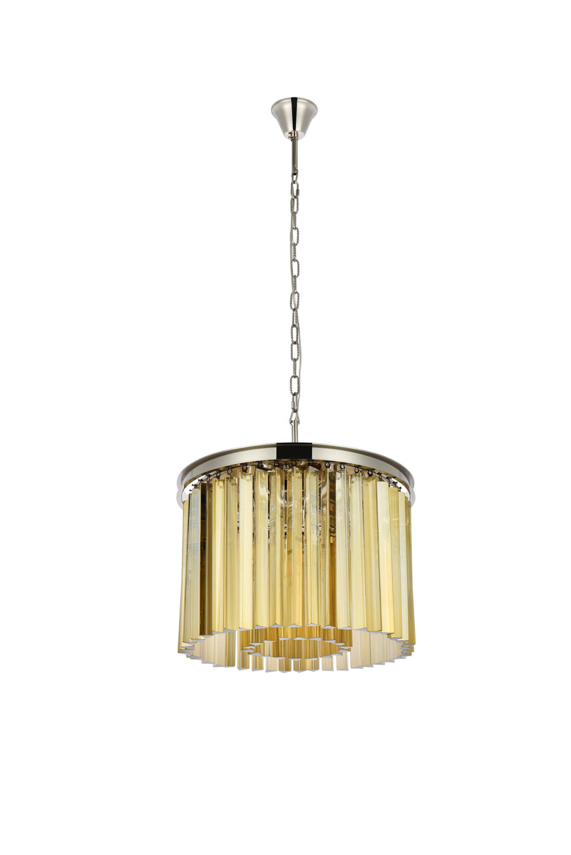 Sydney 6 light polished nickel Pendant Golden Teak (Smoky) Royal Cut Crystal