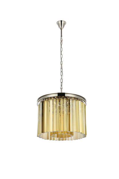 Sydney 6 light polished nickel Pendant Golden Teak (Smoky) Royal Cut Crystal