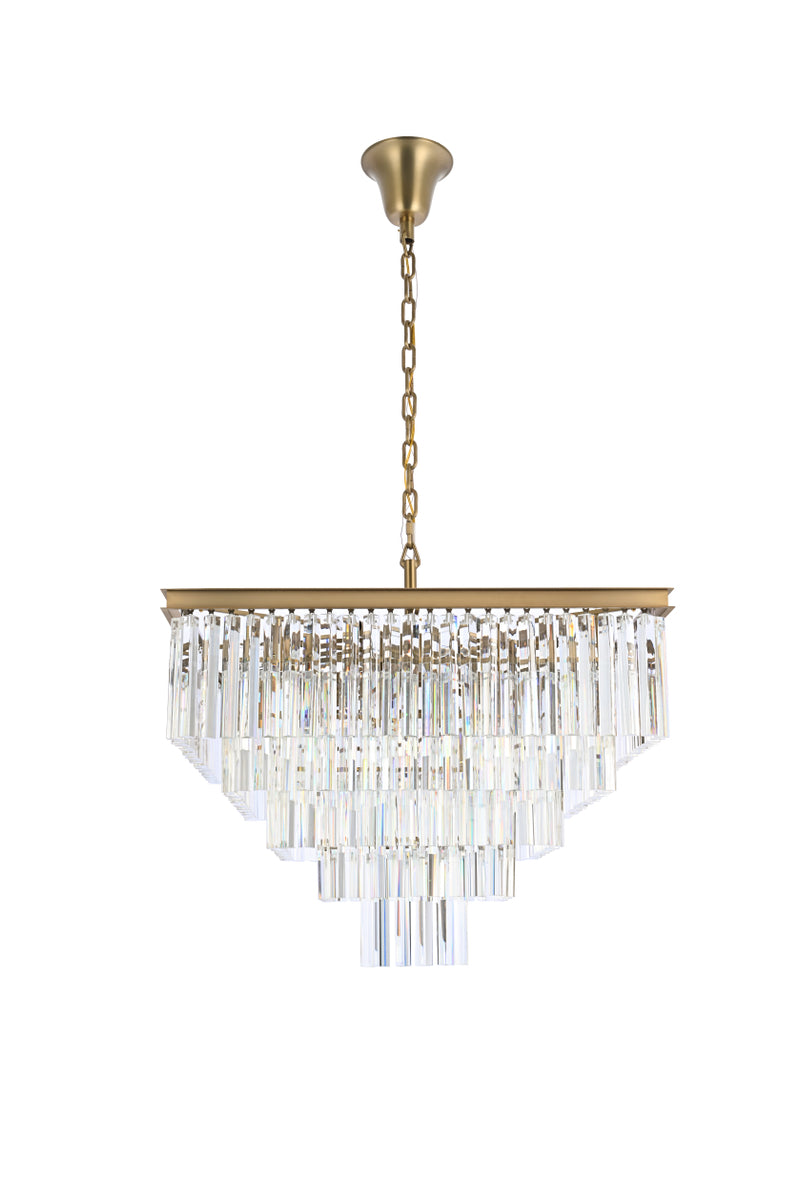 Sydney 34 inch square crystal chandelier in satin gold