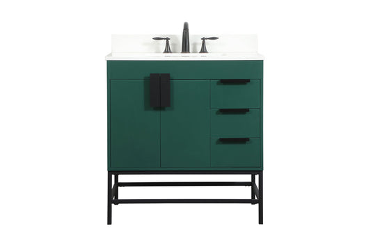 32 inch Single bathroom vanity in green with backsplash